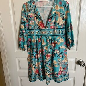 Floral V-Neck Dress with 3/4 Sleeves